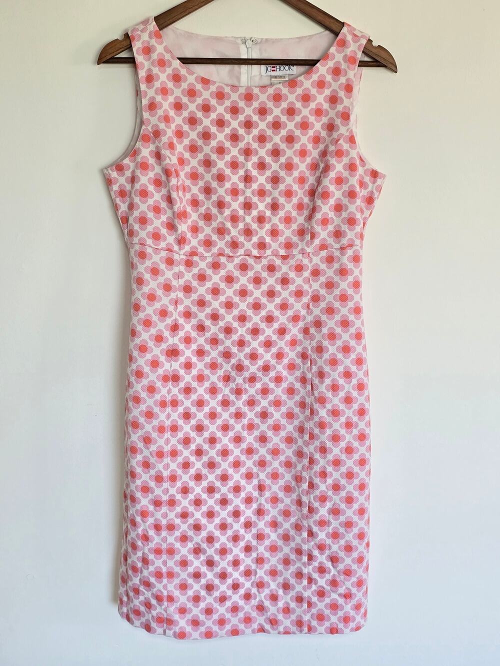 Vintage J.G. Hook Pink Orange Floral Cotton Sheath Dress Size 8